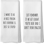 Sarcastic Humorous Kitchen Towels Set of 2, Sarcasm Towels Adult Humor Funny Hand Towel, Sarcastic Gifts for Women Decorative Tea Towel Dish Towels 16x24 Inch
