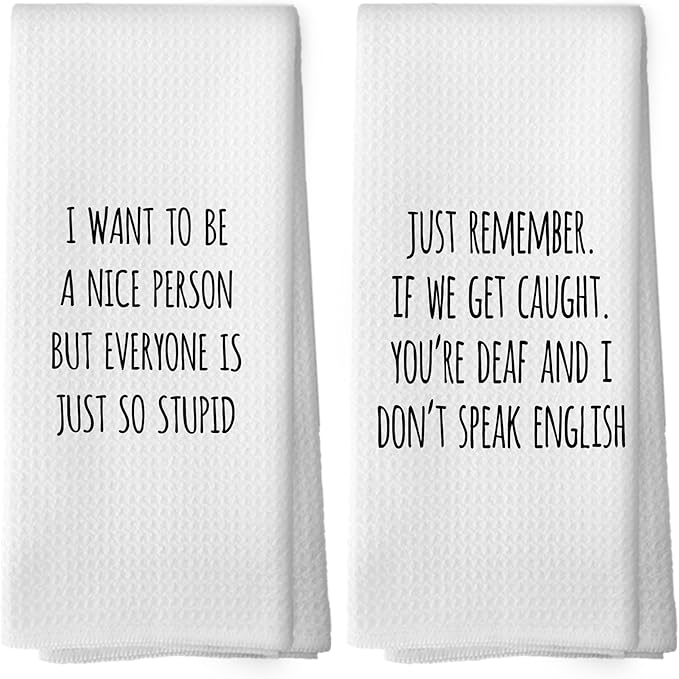 Sarcastic Humorous Kitchen Towels Set of 2, Sarcasm Towels Adult Humor Funny Hand Towel, Sarcastic Gifts for Women Decorative Tea Towel Dish Towels 16x24 Inch