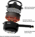 Dezin Hot Pot Electric, 2L Non-Stick Sauté Pan, Rapid Noodles Cooker, Mini Portable Pot for Steak, Egg, Fried Rice, Ramen, Oatmeal, Soup with Power Adjustment & Spatula, College Dorm Room Essential