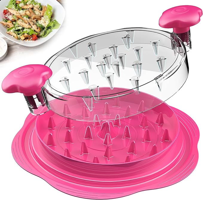 SURETIVIAN Chicken Shredder Large Chicken Breast Shredder Tool Twist with Brush&Fork, Visible Meat Shredder Machine, Anti-Slip Strip, Ergonomic Handle, BPA Free, Pork Beef Chicken(Hot Pink)