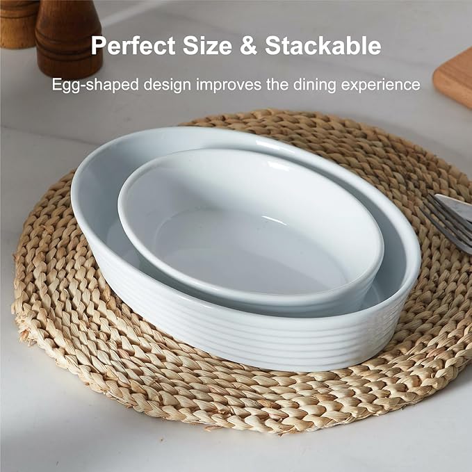 ONEMORE 2 Piece Ceramic Oval Baking Dish Set, 10.5/7.7 Inch Baking Dish Set, Porcelain Oval Au Gratin Pans for Pumpkin Pie, Apple Crisp, Pot Pies & Tarts, Microwave & Dishwasher Safe