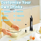 TonJin Milk Frother USB-C Rechargeable Handheld Frother Wand with 2 304 Stainless Whisks, New Upgraded 3 Speeds Coffee Whisk Frother Electric Drink Mixer for Lattes, Cappuccino, Egg, Matcha, Black
