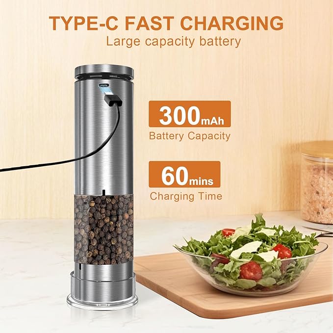 Electric Salt and Pepper Grinder Set Rechargeable, Automatic Salt and Pepper Shakers Mills External Adjustable Coarseness, Kitchen Gadgets, Stocking Stuffers Christmas Cooking Gifts for Men Women