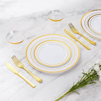 Goodluck 300 Pieces Gold Disposable Plates for 50 Guests, Plastic Plates for Party, Wedding, Dinnerware Set of 50 Dinner Plates, 50 Salad Plates, 50 Spoons, 50 Forks, 50 Knives, 50 Cups