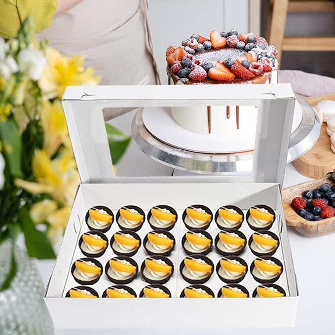 6 Pack Cupcake Boxes with Window for 24 Standard or Mini Cupcakes Corrugated Adjustable Height Bakery Box for Cake,Cookies,Donuts,Muffins&Other Pastries（17.7x11.8x4 Inch）