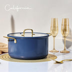 CAROTE 8QT Full Clad Tri Ply Stainless Steel Stock Pot with Lid, Kitchen Stockpot Soup Pot, Outer Ceramic Layer, Even Heating, All Stoves Compatible, Oven & Dishwasher Safe, Stay Cool Handle, Blue