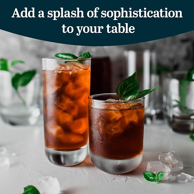 Libbey Drinking Glasses Polaris Tumbler and Rocks Set of 16, Clear, Sturdy Drinkware Glasses Set, Kitchen Glassware for Cocktails, Soda, and More