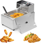 Electric Deep Fryer – 6L Large Capacity Deep Fryer with Detachable Basket, Adjustable Temperature Control, 1600W Stainless Steel Commercial Fryer for Restaurant & Home – Perfect for Chicken, Fries