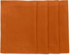 Solino Home Cotton Linen Placemats Set of 4 - Hemstitch Cinnamon Placemats 14 x 19 Inch - Machine Washable Table Mats