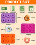 Silicone Donut Pan 3pcs Non-Stick Doughnuts Baking Pans for Donuts, 6 Cavity Heritage Bundtlette Cake Silicone Mold for Baking (Orange+Pink+Purple)