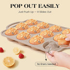 Vinino Silicone Muffin Pans for Baking with Metal Reinforced Frame, 12 Cups Regular Size Nonstick Brown Silicone Cupcake Pan, BPA Free Oven Dishwasher Safe Baking Mold for Muffins Cupcakes