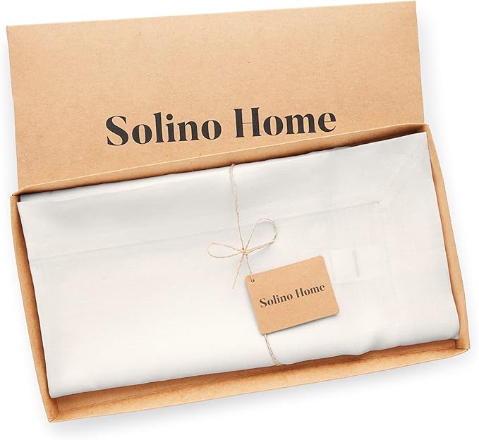Solino Home Linen White Square Tablecloth 52 x 52 Inch - 100% Pure Linen Table Throw - Fete, Machine Washable Table Cloth for Winter, Christmas, Holiday, New Year