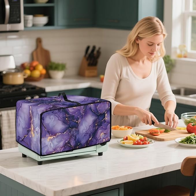Marble Print Toaster Oven Cover for Kitchen Counter, Heavy Duty Heat-resistant Dust-proof Cover for Microwave Oven, Fit Most Small Appliance, Purple (Small-14.5 * 18.46 * 9 inches)