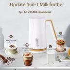 Electric Milk Frother and Steamer, 4-in-1 Milk Steamer with Wood Elements Design, Automatic Hot & Cold Foam Maker for Latte, Cappuccinos, Macchiato, Milk Warmer, Black (white)