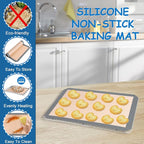 P&P CHEF 16 x 12 x 1 Inch Toaster Oven Pan with Grid Rack and Silicone Mat, Stainless Steel Toaster Oven Tray Baking Pan with Cooling Roasting Rack, Dishwasher Safe (3Pcs)