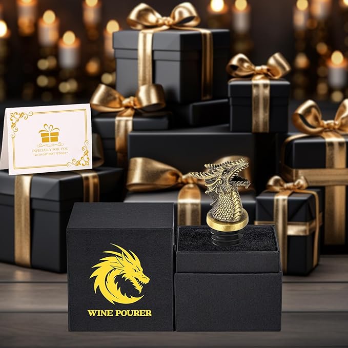 Dragon Head 2-In-1 Wine Bottle Pourer and Stopper, Dragon Gifts for Men Women Dragon Fans, Liquor Bottle Pourers Spout for Alcohol Spirits, Wine Accessories Gifts, Bronze