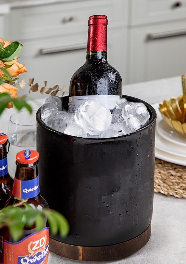 Nucookery 360° Rotating Utensil Holder, 7.2" Large Utensil Crock, White Ceramic Cooking Utensil Organizer with Countertop-Protection Cork Bottom for Farmhouse Kitchen Decor Gift (Black)