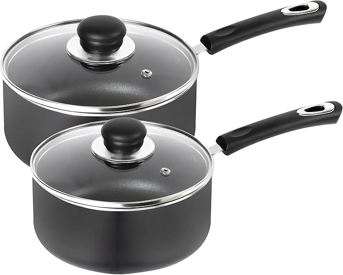 Utopia Kitchen Nonstick Stock Pot Saucepan Set with Lids, 2 Quart and 3 Quarts Multipurpose Stock Pots Set for Home, Kitchen or Restaurant, Grey & Black