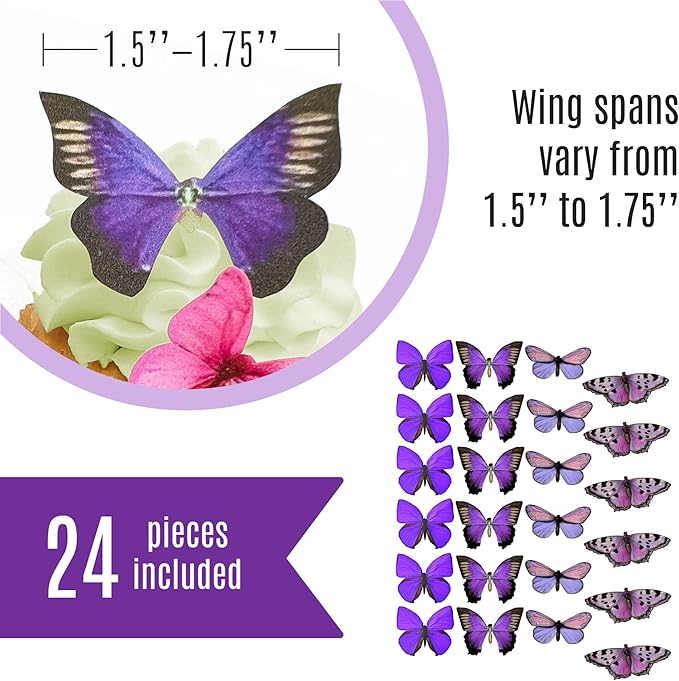 Edible Butterflies for Cake Decorating - Small Size, Premium Crafted in the USA - Butterfly Cake and Cupcake Toppers, Decoration (Purple)