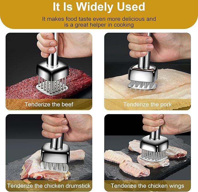 Meat Tenderizer Tool 304 Stainless Steel, Upgraded 28 Needles Desigh, Retractable Safety Guard, for Tenderizing Beef, Turkey, Chicken, Steak, Dishwasher Safe