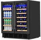 30 Inch Wine & Beverage Refrigerator– Dual Zone Beverage Cooler with Glass Door, Digital Touch Control, Wine Fridge Under-Counter or Freestanding, Holds 30 Bottles & 110 Cans Large Capacity, Black