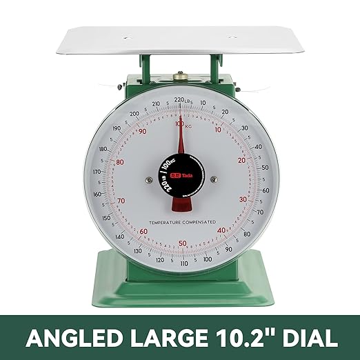 Tada 220lbs Heavy Duty Mechanical Kitchen and Food Scale Industrial Scale with Stainless Steel Platform Analog Produce Scale for Farmers Market and Horse Hay