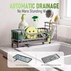 Sponge Holder for Kitchen Sink, Kitchen Sink Caddy with Long-Handled Dish Brushes Holder, 304 Rustproof Stainless Steel Countertop Organizers and Storage, Home Kitchen Sink Accessories (Grey)