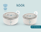 KooK Serving Bowls, with Lids, Ceramic Nesting Bowls, Set of 4, Embossed, Kitchen, Prep, Stackable, Gift, Microwave and Dishwasher Safe, 10/16/29/47 oz, Narbonne Collection (Ivory)