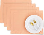 Solino Home Cotton Linen Placemats Set of 4 - Hemstitch Peach Bloom Placemats 14 x 19 Inch - Machine Washable Table Mats for Valentines