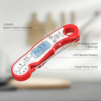 Meat Thermometer Digital - Fast Instant Read Food Thermometer for Cooking, Candy, Outside Grill, and Roast, Digital Food Thermometer with Backlight LCD & Calibration - Red/Silver