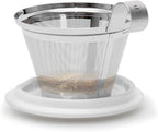 Tea Forte Double-Walled Ceramic Kati Cup, Removable Stainless Steel Infuser Basket and Lid, Steeps 12 oz Loose Leaf Tea, Dishwasher & Microwave Safe, Gifts for Mom, Chakra