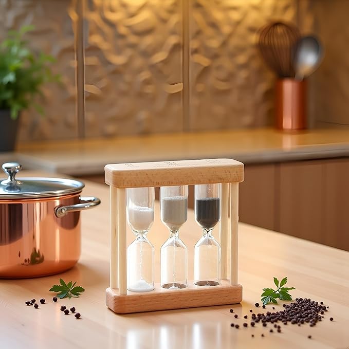 Khaki Creative 1/3/5 Minute Wooden Sand Glass Hourglass Timer Clock Home Decor Kitchen Tools Gift for Simple Style Thermometers and Timers, Brown