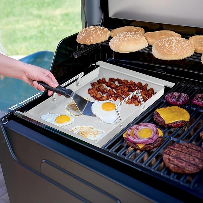 Half Griddle for Ninja FlexFlame PG300 Grills, Stainless Steel Sizzle Griddle Plate for Ninja-Flex Flame Grill Accessories XSKHLFGRIDLE, Even Heat Distribution & Versatility For Cooking 17''L x 12''W