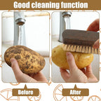 Vegetable Brush Set - 2 Pack, Potato Scrubber, Carrot, Corn & Mushroom Brush with Wood Handle
