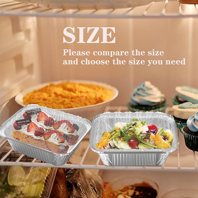 iHomeSet 50 Pack 2 lb Rectangular Disposable Aluminum Foil Pan 32 oz Take Out Food Containers with Clear Plastic Dome Lids, for Catering, Baking, Roasting Food