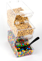 IneVibe Candy Bin Topping Dispenser - Acrylic Bulk Sprinkle Container w/Scoop, Stackable & Magnetic for Multiple Holders on Shelf - Commercial Setting for Cereal, Nuts, Candies & Snack Food Storage