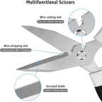 8-Inch Utility Scissors All Purpose Heavy Duty, Serrated Blade, White Comfort Grip for Cutting Carpet, Cardboard, Leather, Fabric, Multipurpose Sharp Shears for Kitchen, Garden, Office, Carft