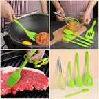 VICASKY 5pcs Silicone Kitchen Utensil Set with Spatula, Whisk, and Scraper, Heat Resistant Nonstick Cooking Gadgets for Baking and Food Preparation, Green