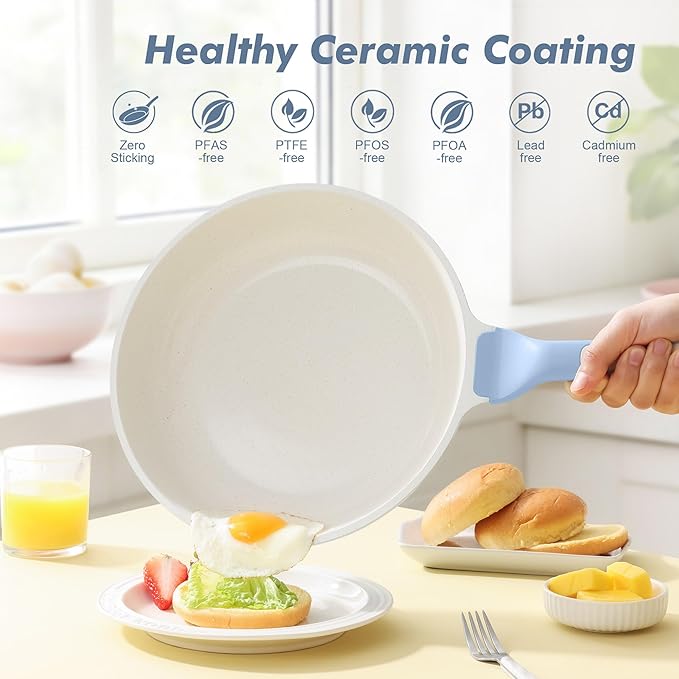 SENSARTE Nonstick Ceramic Frying Pan 12.5-Inch, Healthy Non Toxic Skillet, Induction Compatible Omelet Pan with Heat Resistant Handle, PFAS-Free, Blue