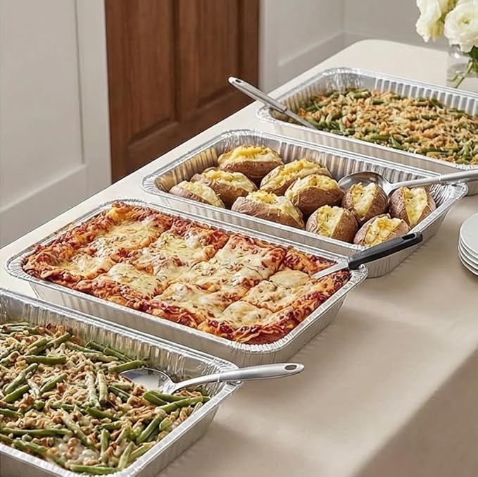 Aluminum Pans Full Size, Large Disposable Roasting & Baking Pan, 21"x13" Deep Foil Pans (50 Pack) Extra Heavy Duty Chafing Trays for Hotels, Restaurants, Caterers, Steam Table, Buffets & Bakeware