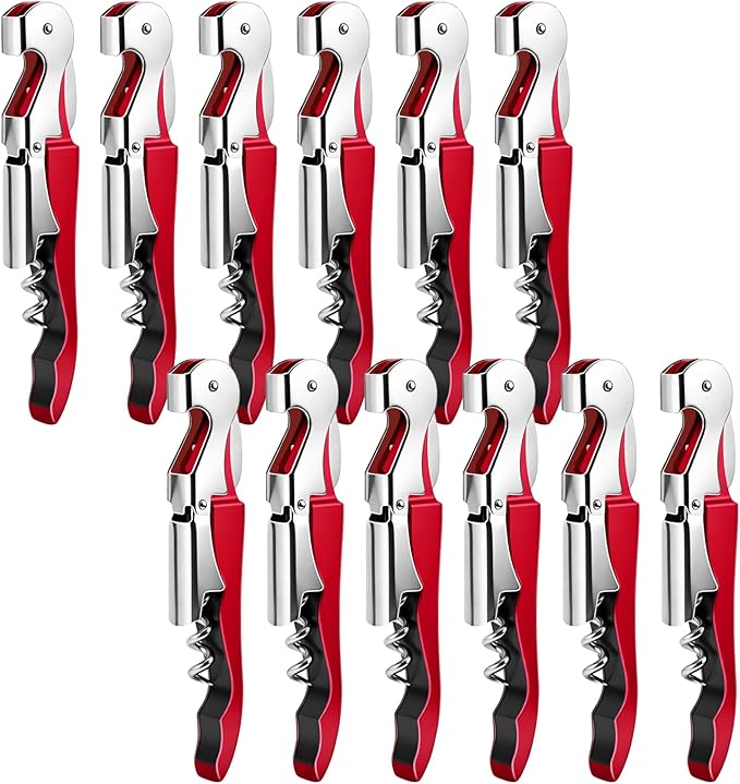 12 Pieces Professional Waiter Corkscrew Wine Openers,Red Wine Keys Opener Stainless Steel Hinges Serrated Foil Cutter for Restaurant Waiters, Sommelier, Bartenders (Red)