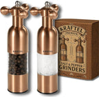 Premium 8" Salt and Pepper Grinder 2PK. Large Peppermill - Refillable, Adjustable Coarse, Antique Stainless Steel Spice Shaker. Clear Acrylic aesthetic - Cute Copper Color Kitchen Gift for Mom