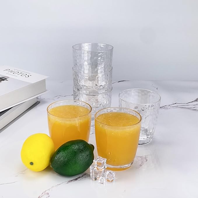 Set of 6 Hammered Style 15-ounce/430ml Acrylic Glasses Plastic Tumbler,BPA Free,Dishwasher Safe (Clear color)