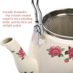 SOUJOY 3.5 Quart Enamel Tea Kettle for Stovetop, Vintage Floral Teapot with Stainlees Steel Infuser and Heat-Resistant Handle for Home Kitchen Camping, Perfect Housewarming Wedding Gift