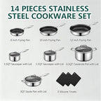 Yoehka 14-Piece Hybrid Stainless Steel Cookware Set, Non-Stick Pots and Pans Set with 3 Silicone Trivets | Induction Compatible Frying Pans, Saucepans, Saute Pan & Stock Pot | Oven Dishwasher Safe