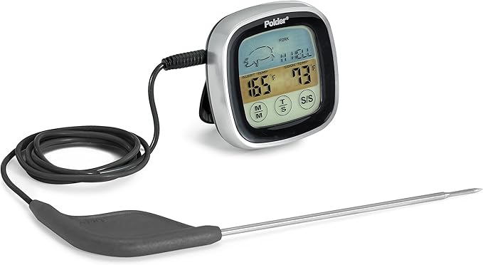 Polder THM-309-95 Accu-Touch In-Oven Thermometer & Timer with Ultra Probe, Touch Screen Control, 8 USDA Safe Temperature Presets, Black