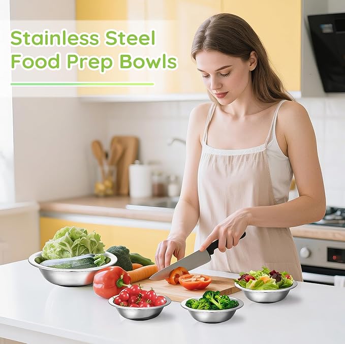 304(18/8) Stainless Steel Mixing Bowls for Kitchen, 4 Pack 7.8" 28.89 fl.oz Metal Mixing Bowls Set Stackable for Baking Serving Cooking Food Prep Storage Dishwasher Safe Lightweight