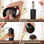 Manual Coffee Grinder Gift Box Detachable Stainless Steel Conical Burr Aluminum Coffee Bean Grinder with 25 Grinding Settings Cleaning Brush Grindable Espresso Moka Pot for Camping Black