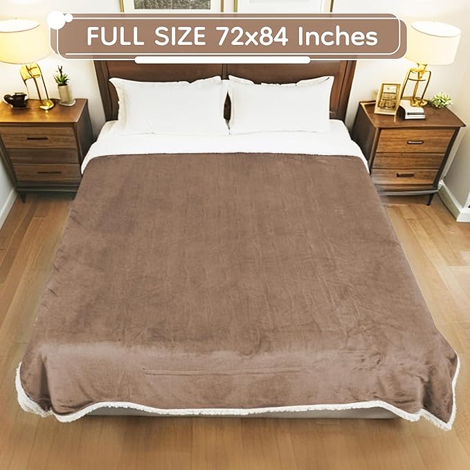 Electric Heated Blanket Full Size - 72"x84", Soft Flannel Heating Blanket, 10 Heating Levels, 1-12 H Auto Shut Off, Breathable Warm and Washable for Bed, Light Brown