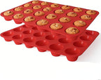 Silicone Muffin Pans for Baking Nonstick 2 Pcs, 24 Cup Mini Cupcake Pan, Food-Grade Silicone Baking Molds for Cupcakes, Freezer, Red